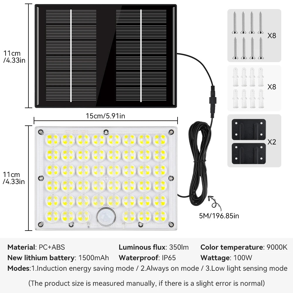 Super Bright 184 LED Solar Light Outdoor Motion Sensor Solar Wall Light IP65 Waterproof 3 Working Modes Solar Floodlight