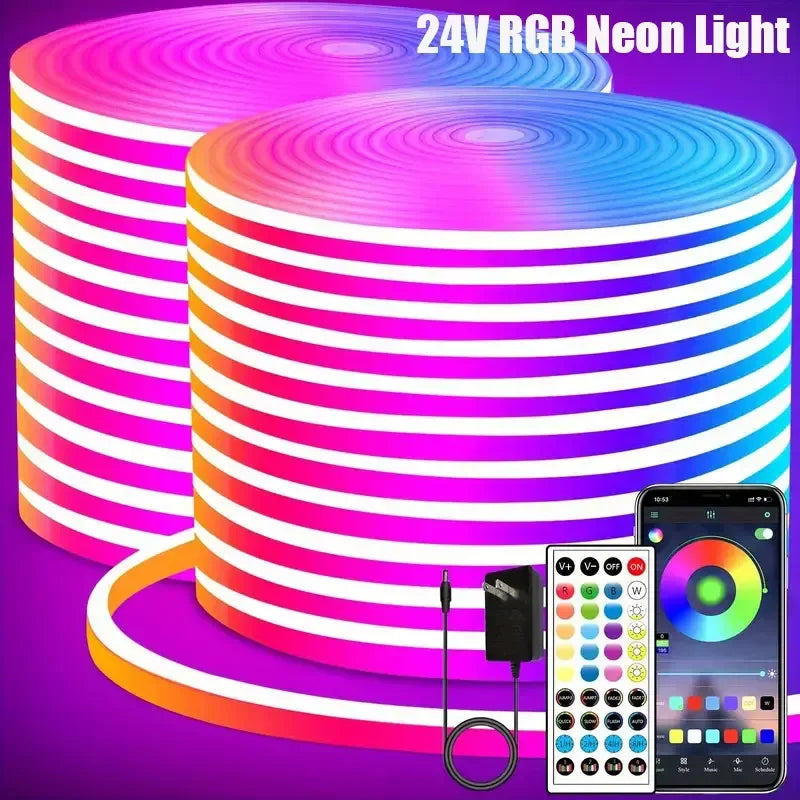 Smart Rgb Neon Led Strip Waterproof 24V Flex Neon Rope Light Plug 5 10M 15M 20M 30M Music Sync App Control Party Room Decor Tape