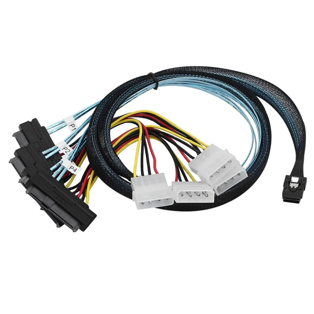 Mini SAS SFF-8087 to SFF-8482 Data Cable with 4X Molex Power Connectors - Compatible with Raid Controller & Hard Drive