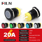 19mm 22mm 20A 12V 24V 110V 220V High Current IP68 Waterproof Flat Ring Round Push Button Switch Metal Stainless Steel 20cm Wire