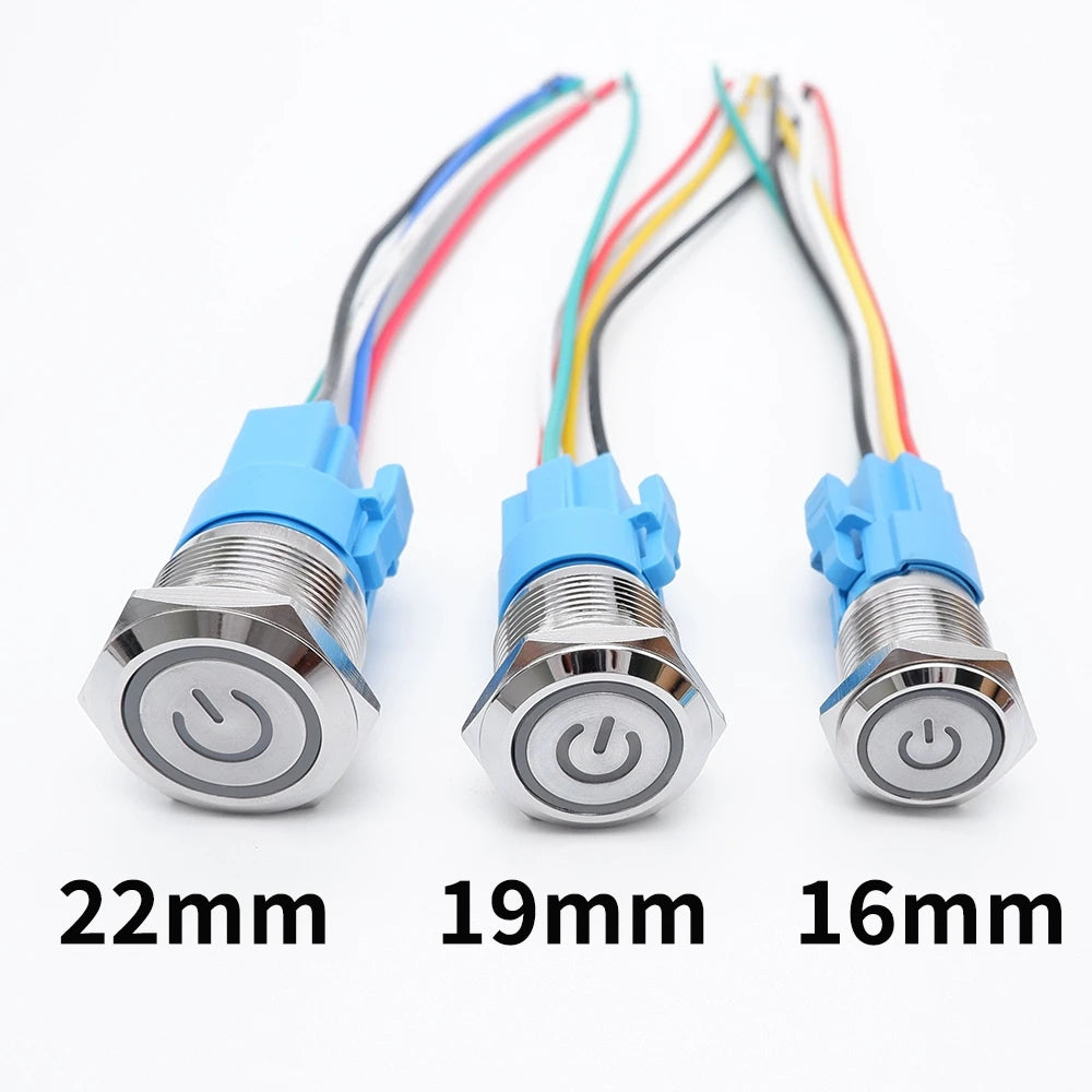 16mm 19mm 22mm Metal Push Button Switch Led Backlit On Off Car Engine Power Start Stop Waterproof With Wire 1NO1NC 5V 12V 220V