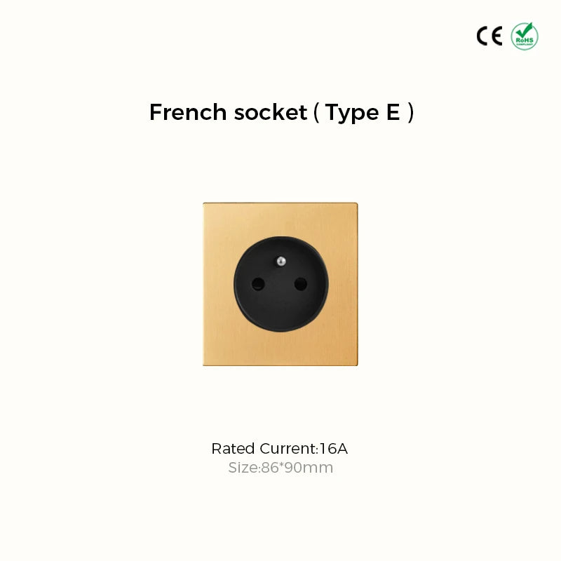 Avoir Metal Panel Toggle Switch 2 Way Gold Copper Lever Wall Power Socket European Plug Usb Type C Charging Port Lighting Dimmer