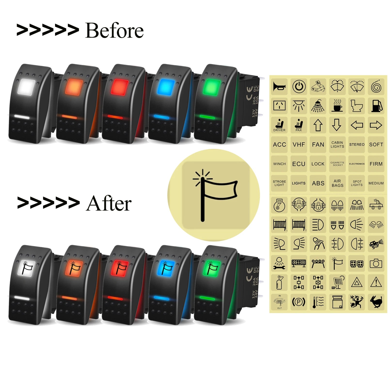 12V 20A White Lens Led Rocker Switch SPST / DPDT / Latching ON-OFF / Momentary (ON)-OFF-(ON) For Carling Switch Replace