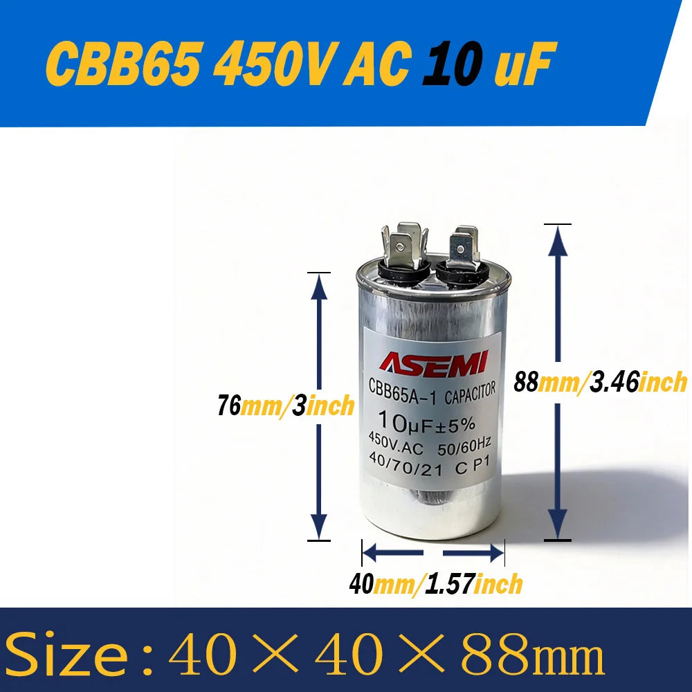 100uF CBB65 450V AC 40uF 45uF 50uF 60uF 65uF 70uF 80uF 90uF Motor Capacitor Air Conditioner Compressor Start Capacitor