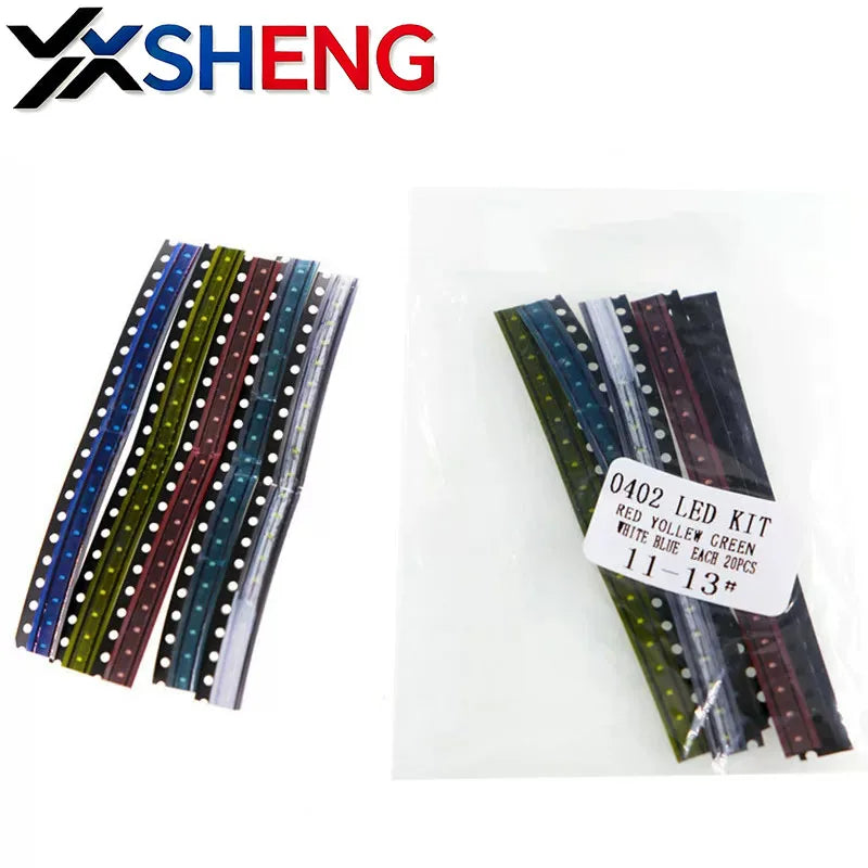 100PCS 0402 SMD LED Component Pack Red Yellow Green Blue White, 20 Pieces Each Of 5 Colors