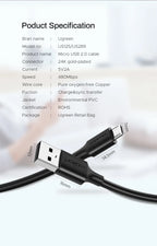 UGREEN Fast Charge Micro USB Cable for Xiaomi Redmi Note 5 Pro 4 Andriod Mobile Phone Charger Data Cable for Samsung S7 USB Cord