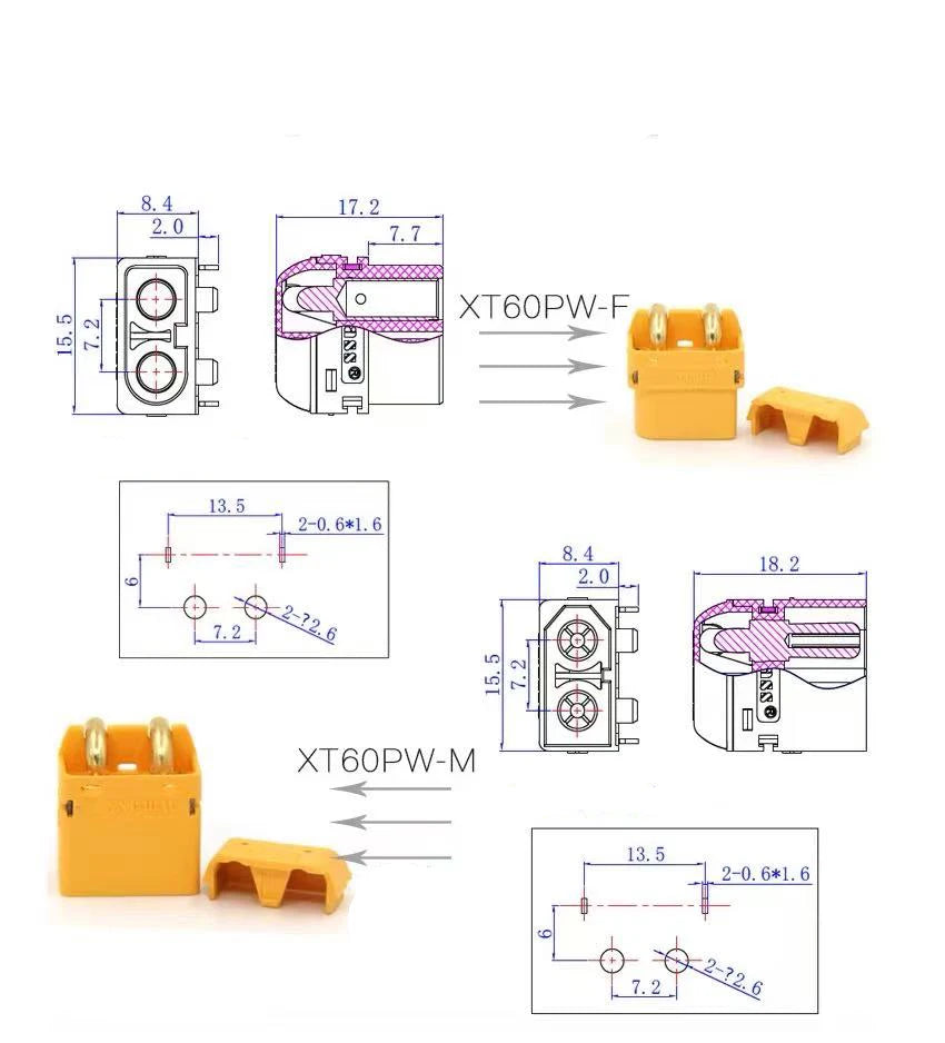 5/10 Male Female connector PCB board XT30-60PW Banana Golden head Right Angle Horizontal connector Male Heat Shrink Gold Plated