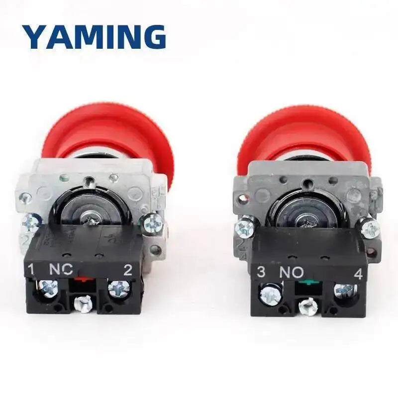 5pcs 22mm Mounting Emergency Stop Button Switch Self-locking XB2-BS545 Rotary Reset Mushroom Head NO NC Brass/Silver Contact