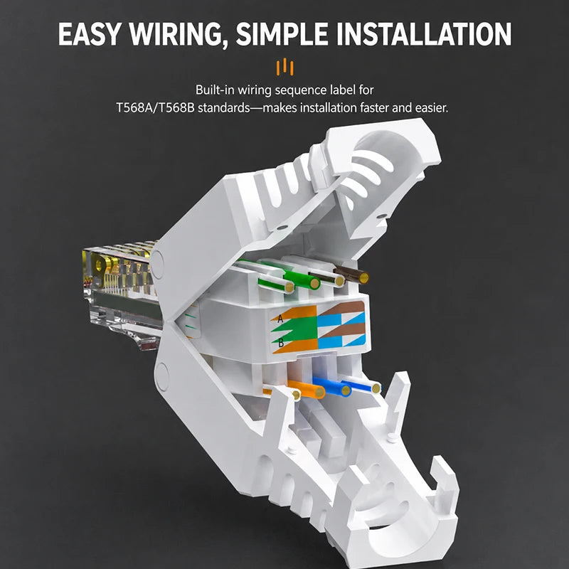 Tool Free RJ45 CAT6 Connector Ethernet Termination Plugs, 23AWG to 26AWG Cable Internet Plug Installation Toolless