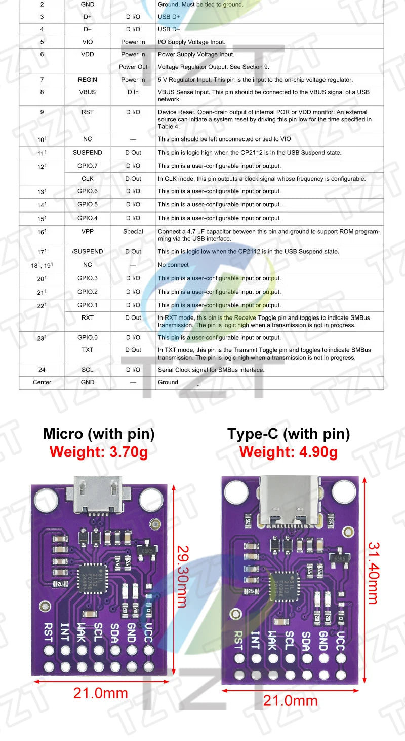 GREATZT 1/3PCS CP2112 Micro/Type-c Debug Board USB To I2C Module For Arduino