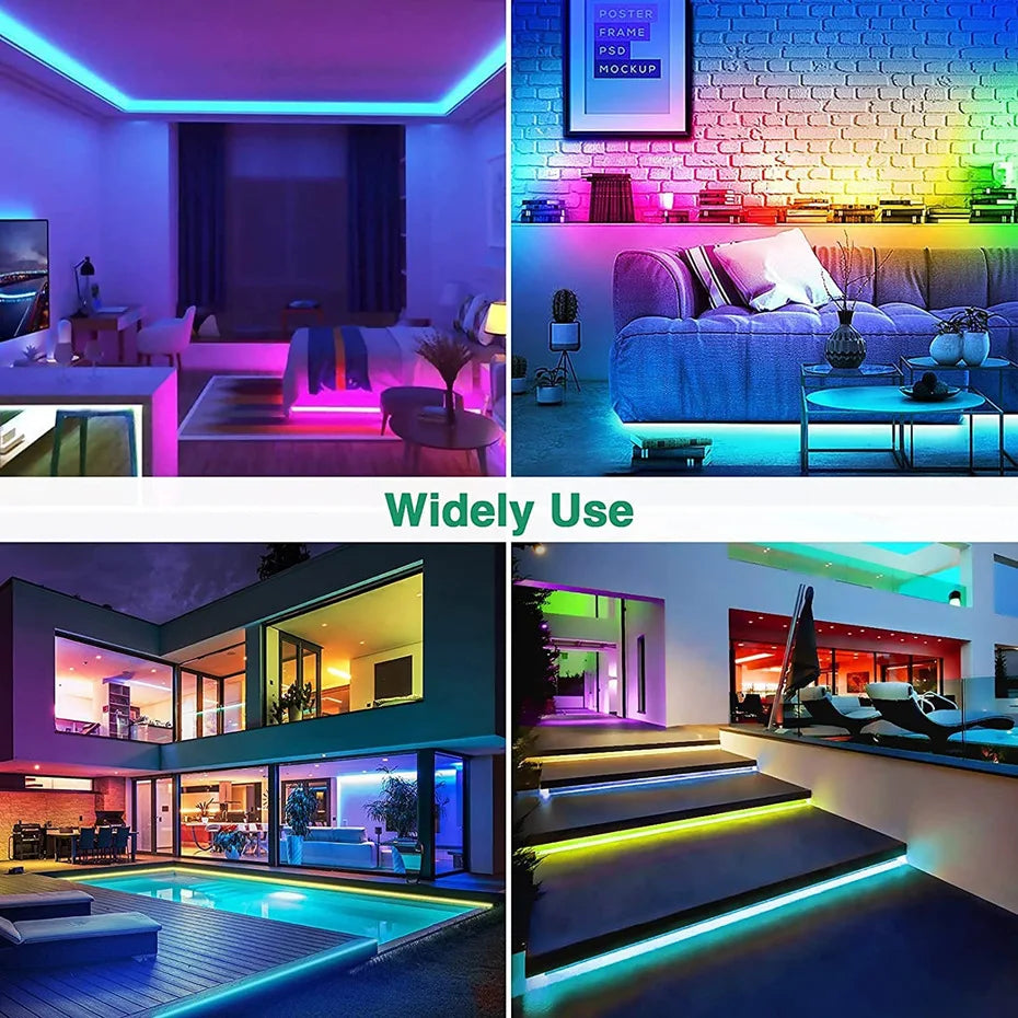 30M 20M 10M RGB LED Neon Strip Light 220V Decor Home Lighting Waterproof Flexible LED Ribbon Remote/Bluetooth/Tuya WiFi Control