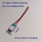 2/5/10/20pcs 2Pin Type‑C/Micro USB Male Female Connector With 6cm Pre‑soldered Wires 5V Charging Jack for DIY Projects Repair