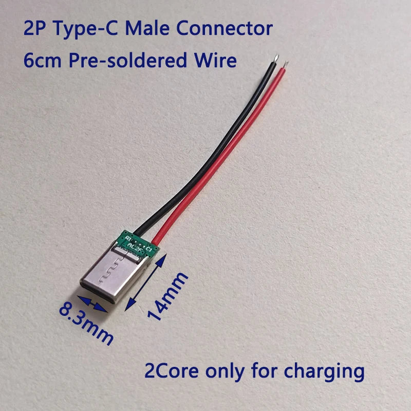 2/5/10/20pcs 2Pin Type‑C/Micro USB Male Female Connector With 6cm Pre‑soldered Wires 5V Charging Jack for DIY Projects Repair
