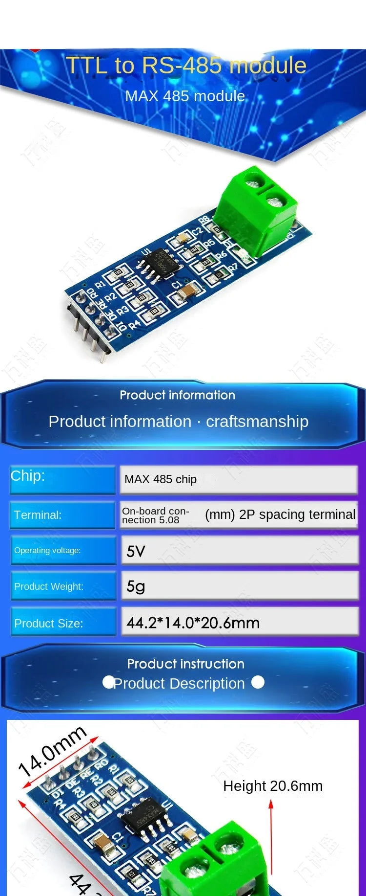 100PCS Max485 Module Rs485 Module Ttl to Rs-485 Module Mcu Development Accessories