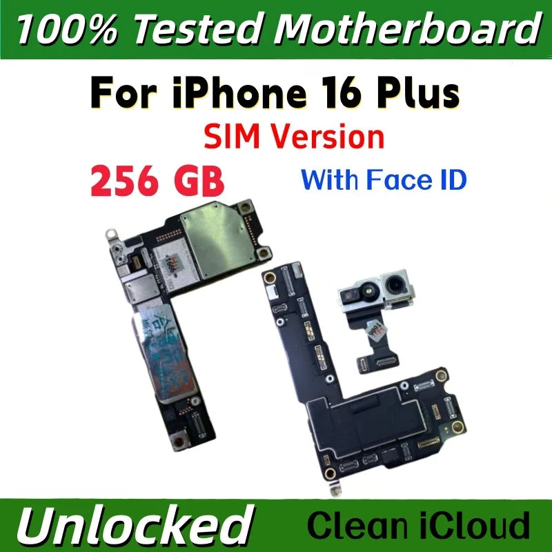 100% Unlocked Motherboard For iPhone 16 Pro Max With Face ID Support iOS Update Logic Board Clean ICloud Mainboard SIM Version