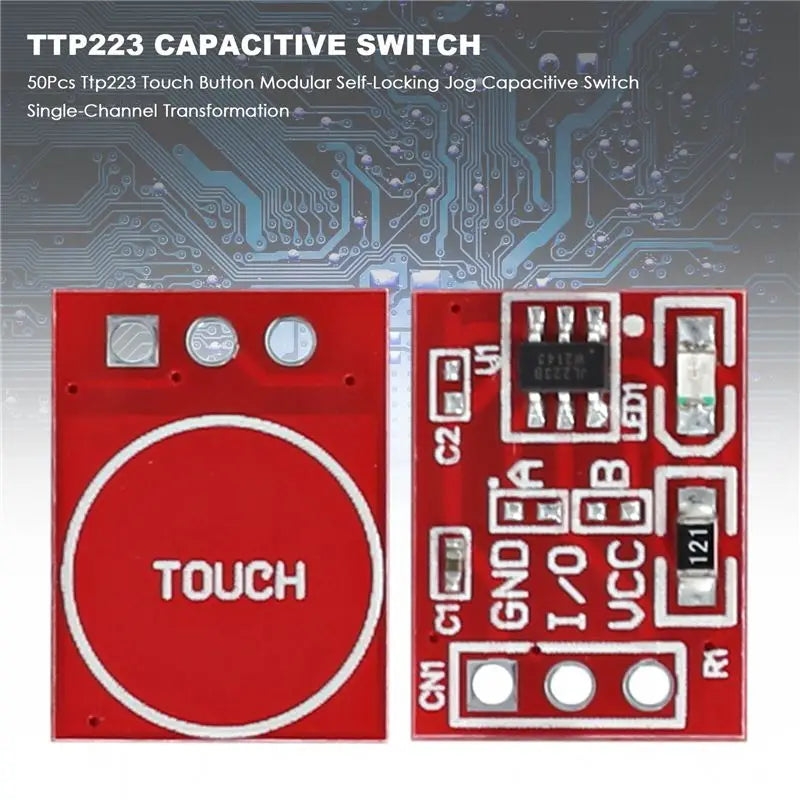 A21I-50Pcs Ttp223 Touch Button Modular Self-Locking Jog Capacitive Switch Single-Channel Transformation