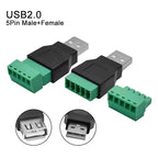 USB Jack USB2.0 To Screw Terminal Plug Adapter USB 2.0 Type A Male Female To 5 Pin Screw Connector No Soldering