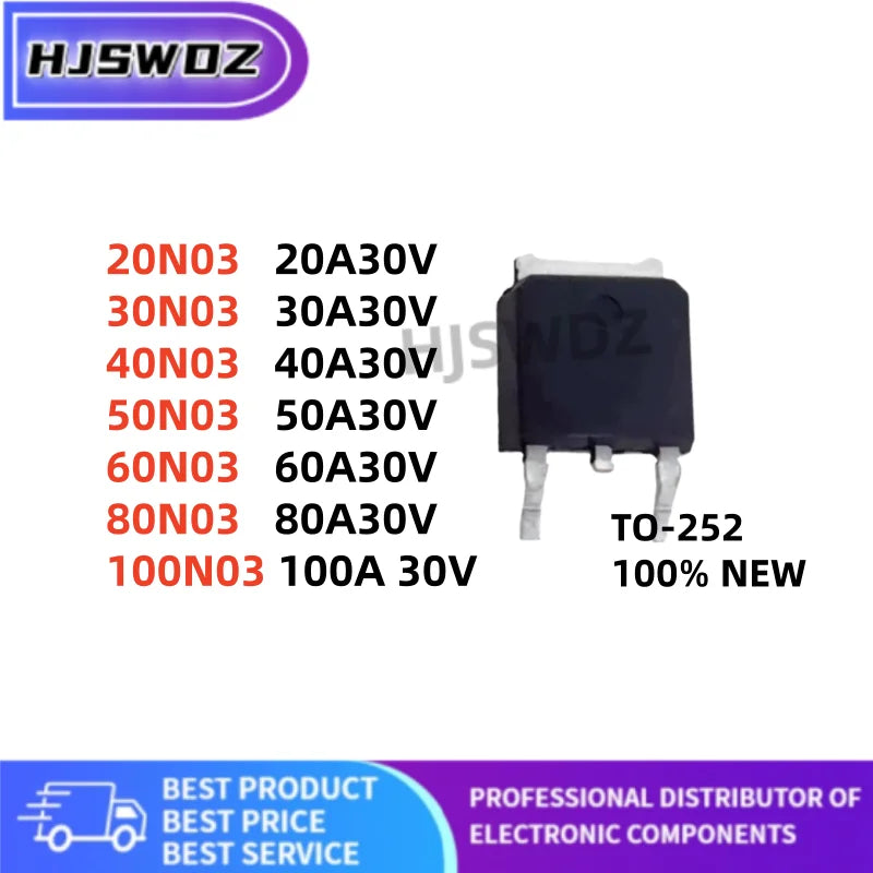 10Pieces 20N03 30N03 40N03 50N03 60N03 80N03 100N03 TO-252 MOSFET Field effect tube NEW