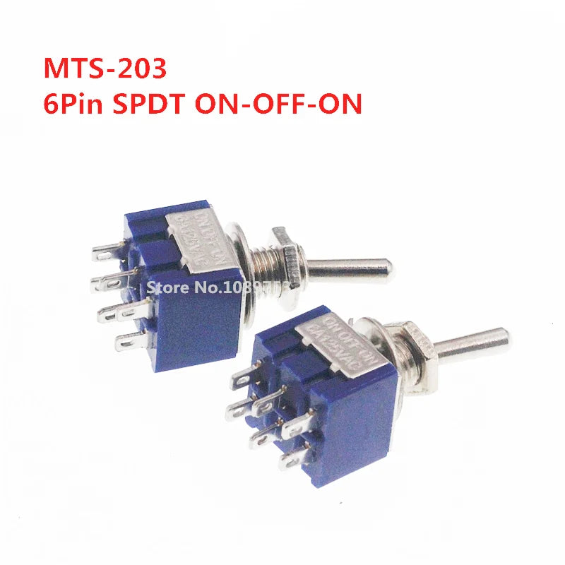 5Pcs Miniature Lever Toggle Switch Single Pole Double Throw ON-OFF-ON /ON-ON 120VAC 6A 1/4 Inch Mounting MTS-102 103 202