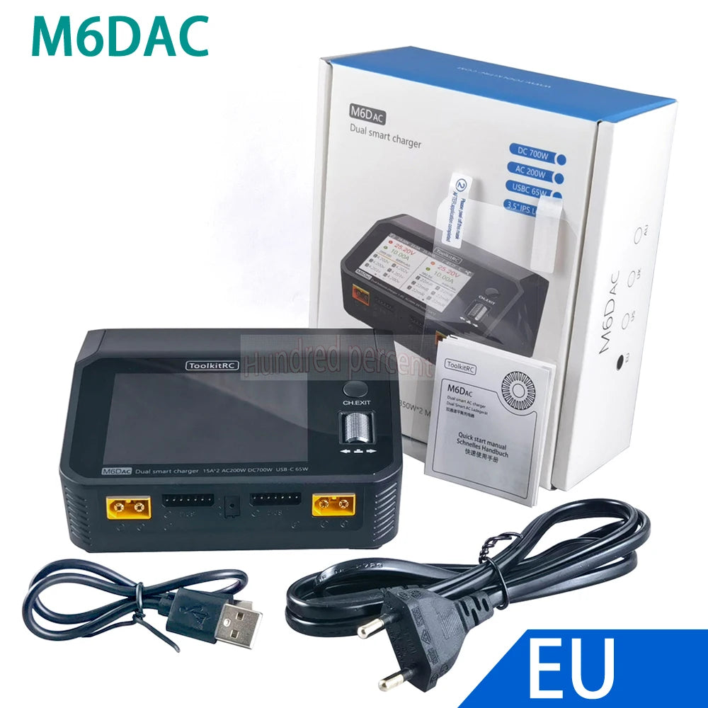 ToolkitRC M6DAC Dual Channel Smart Lipo Battery Charger Discharger AC 200W DC 350WX2 15A for 1-6S LiHV PD 65W