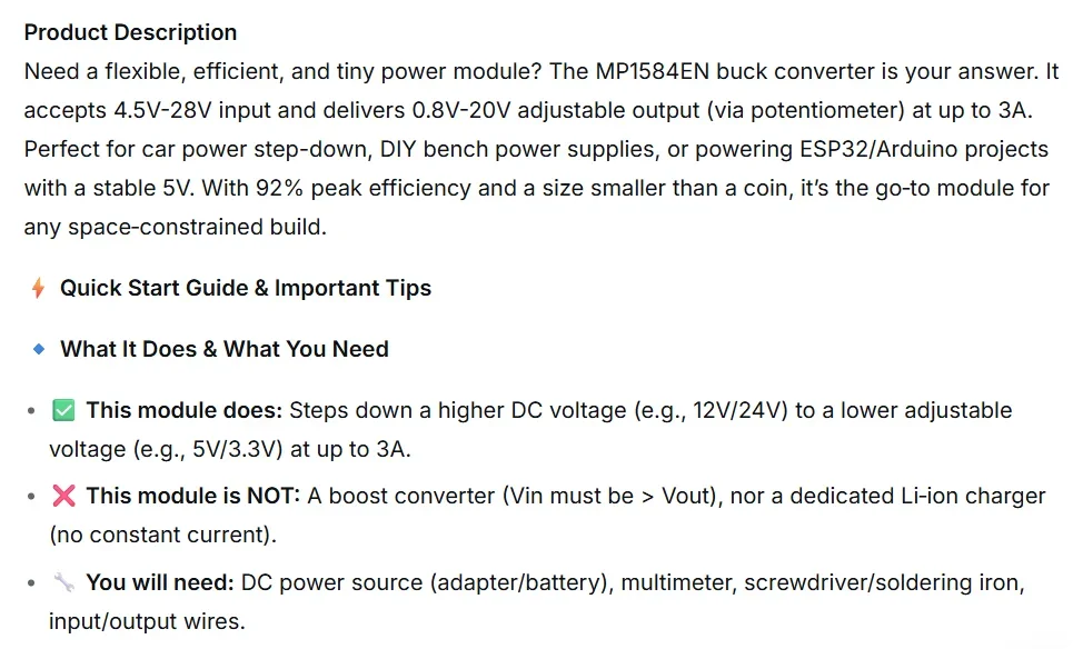MP1584EN Ultra-Small DC-DC Step Down Power Module 3A Adjustable 3.3V 5V 9V 12V 24V to 5V Converter super LM2596 XM1584