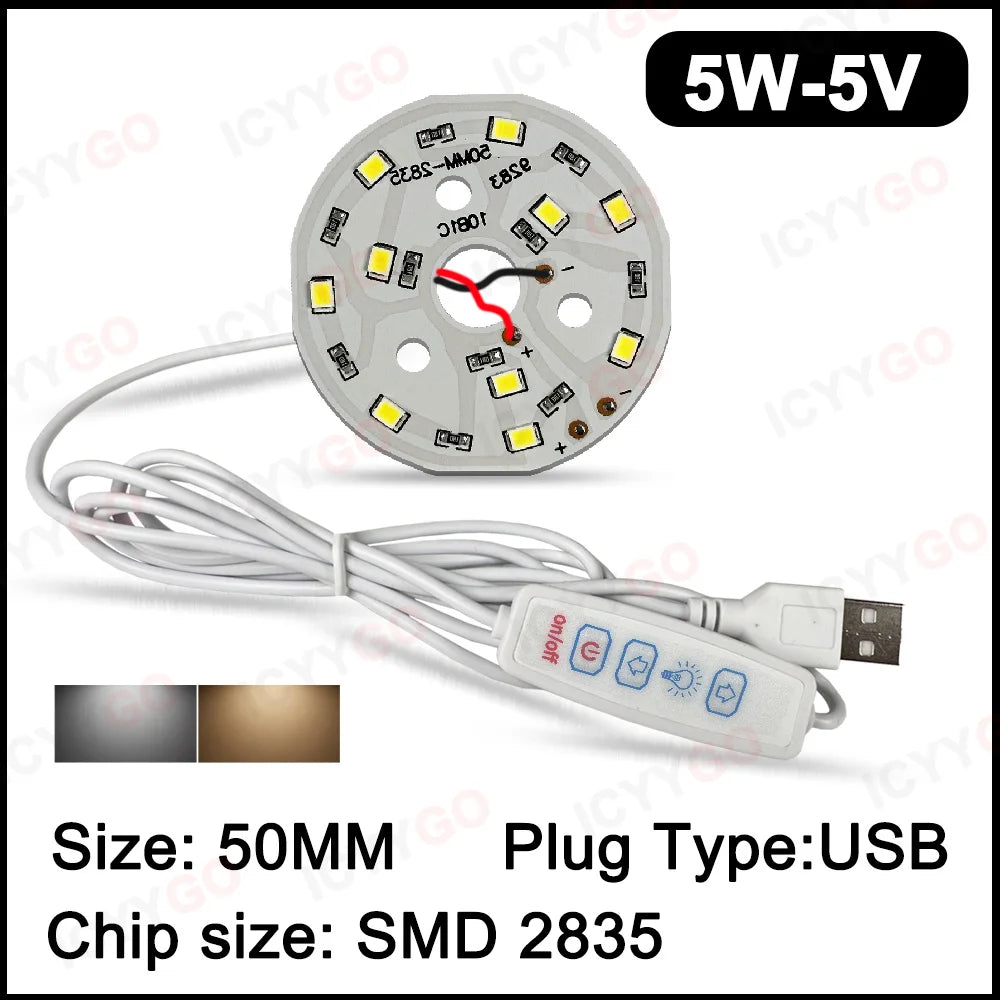 USB 3W 5W 10W DC5V 5730 2835 SMD LED Light Board LED Chip White Warm Light with On/Off Switch Cable Light Source Light Board