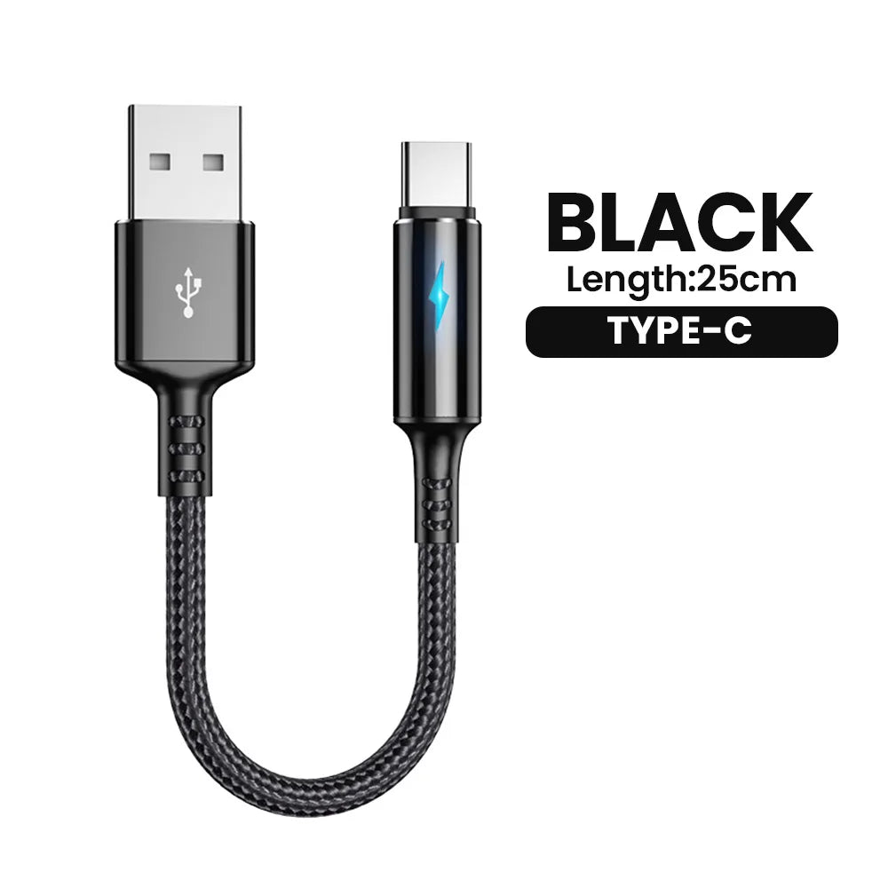 25cm Short USB Type C Cable 3A Data Micro USB Cable for iPhone Huawei Xiaomi Power Bank Fast Charging Data cable