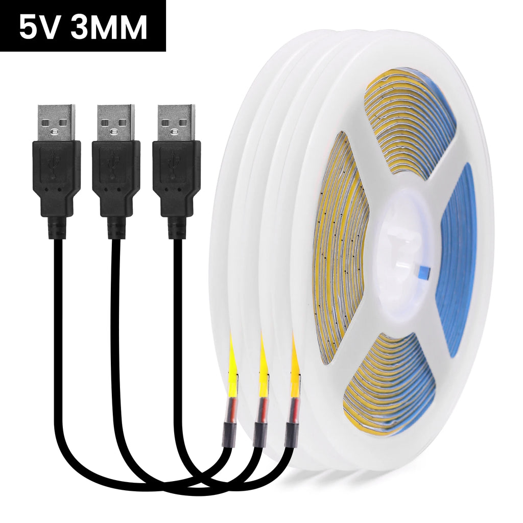 5V USB COB Led Strip Light 320 Leds/M White/Red/Green/Blue/Ice Blue/Pink PCB 3MM 5MM 8MM Flexible Ribbon Night Lamp TV Backlight