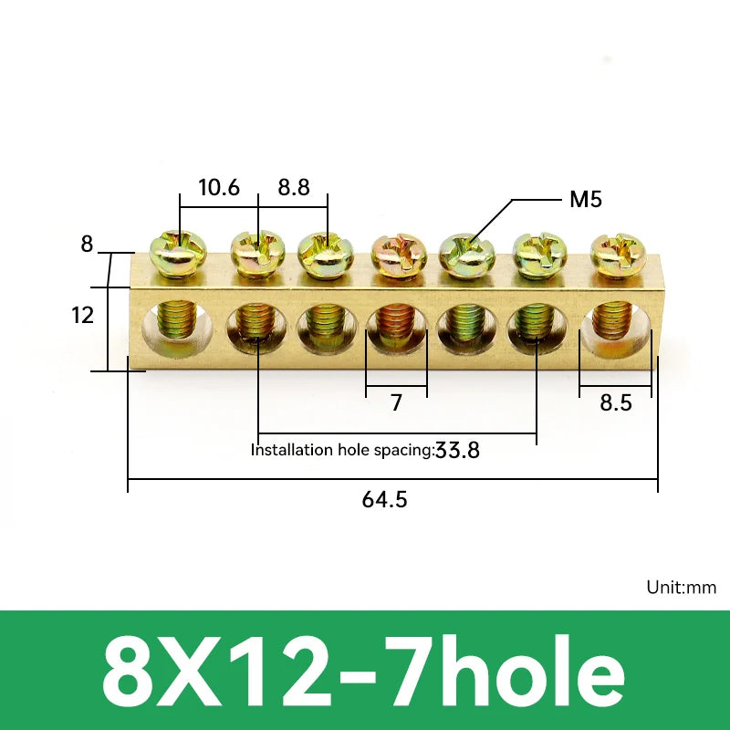 1 PCS Multi Specification Brass Ground Strip 5/6/7/8/9/10/12/15/20 Hole Brass Rod Grounding Terminal Ground Bar Terminal Strip