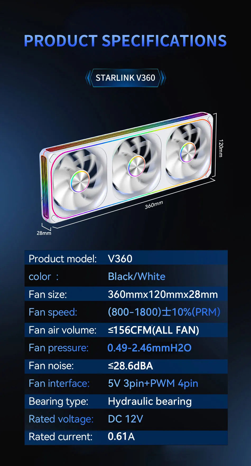 V360/120 ARGB Computer Case Cooling Fan, Infinity Mirror Series/CD pattern/Hydraulic bearings Integrated cooling fan
