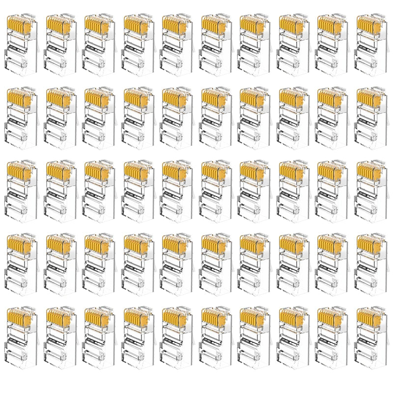 RJ45 Connector CAT6 Pass Through Connectors Crystal End Gold-Plated 8P8C Crimp UTP Standard Ethernet Network Modular Plug