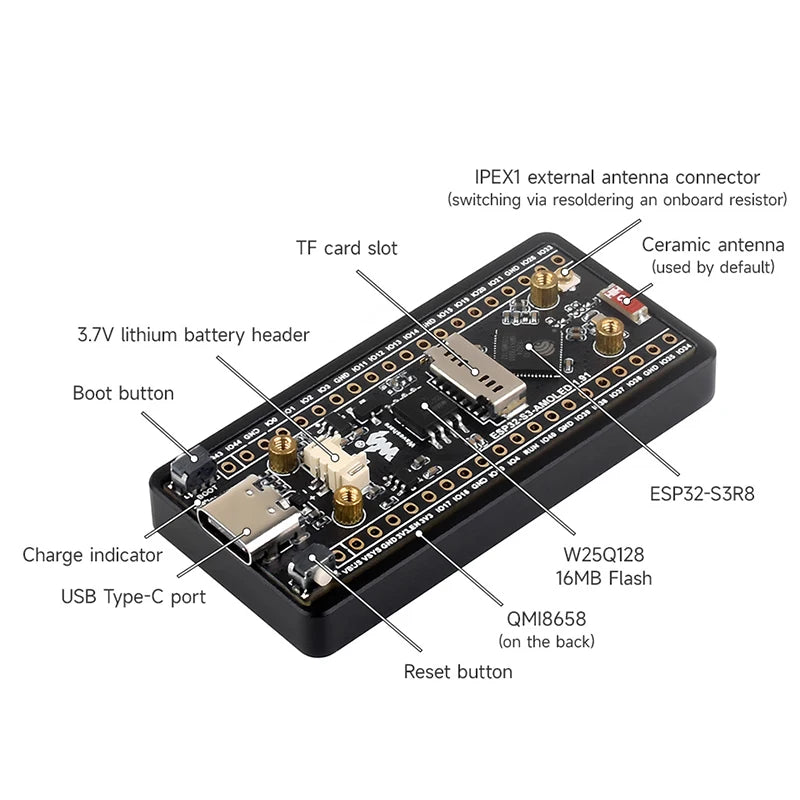 Waveshare ESP32 S3 1.91inch AMOLED Development Board 240x536 WiFi Bluetooth 5 16MB Flash PSRAM 6-Axis IMU Sensor LVGL CNC Case