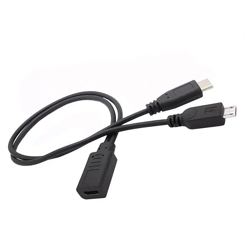30cm USB 1/2 Type-C Female to Type-C Male Plus Micro USB Male Phone Charging Tablet Connection Cable