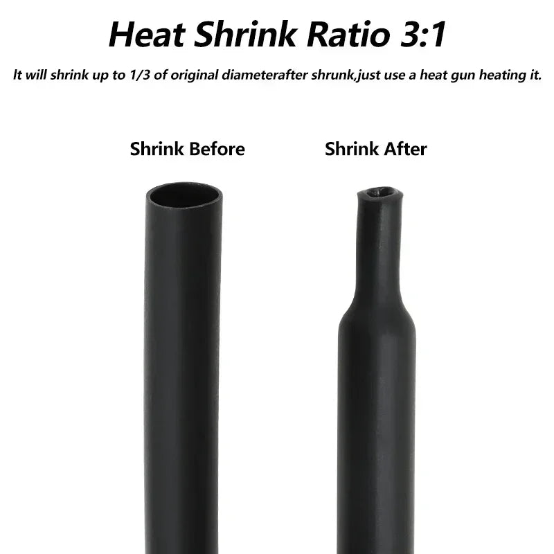 3:1 Black Dual Wall Heat Shrink Tube with Glue Dia.1.6mm - 50mm Polyolefin Insulated Wire Wrap Heat-shrinkable Sleeve For Cables
