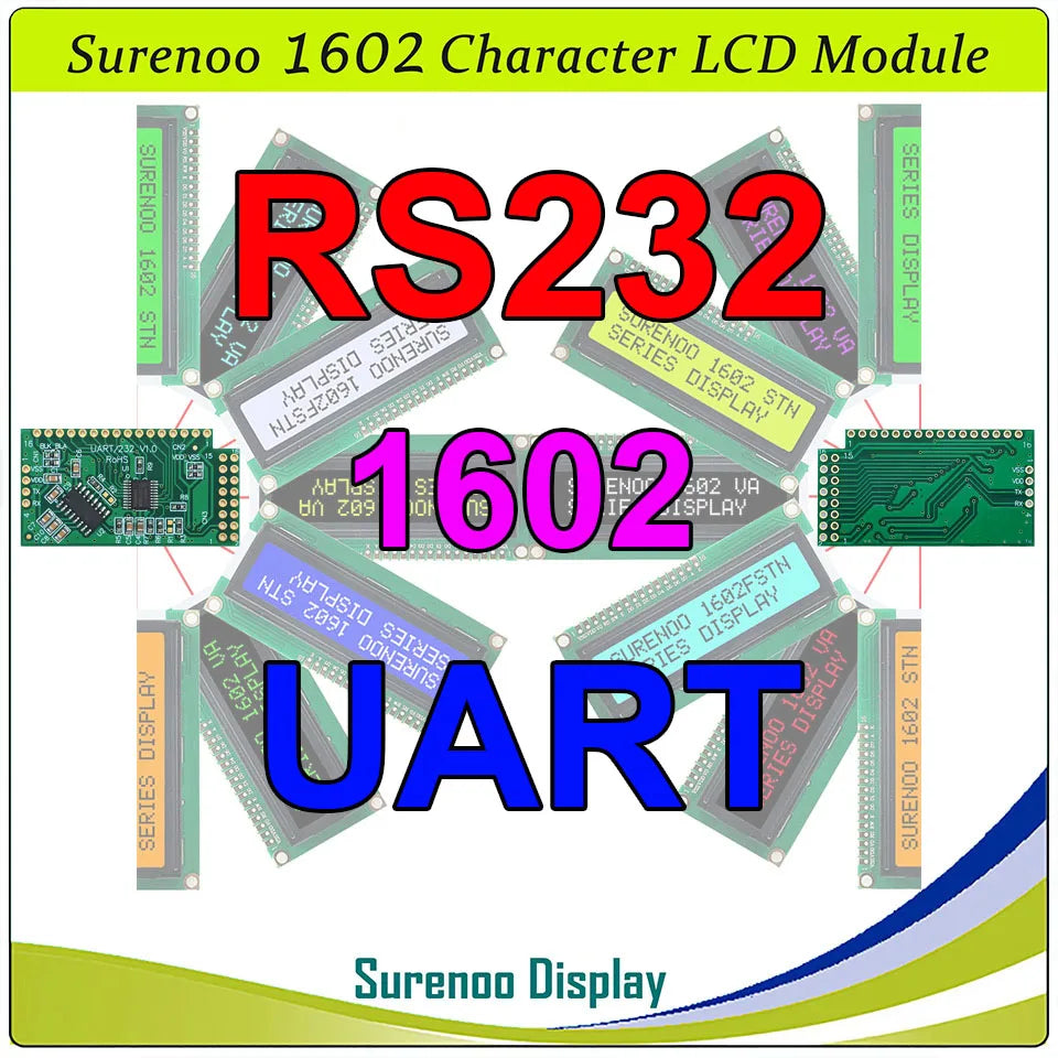 Surenoo 1602 16X2 162 5V 4-Bit 8-Bit Parallel Character LCD Module Display Screen Panel LCM STN Yellow Green Blue White Sky Blue