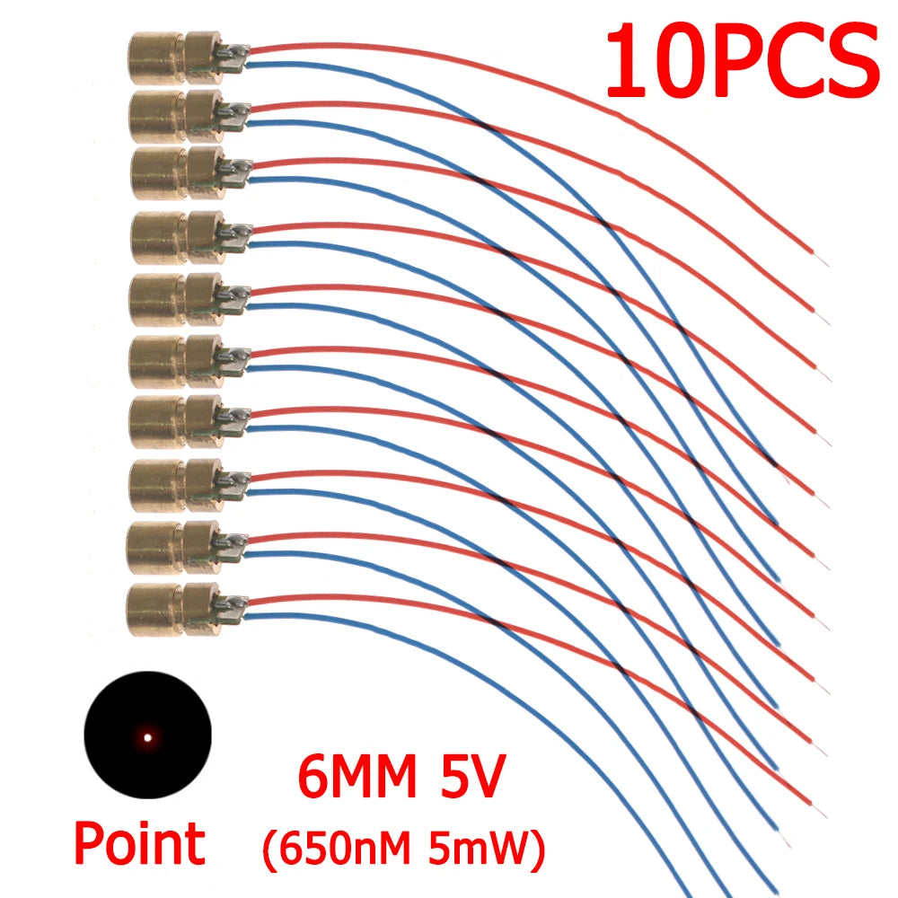 1-10pcs Laser Pointer Diode 650nm 5mW RED Dot Laser Diodes Module 5V Pointer Sight Copper Head Industrial Class