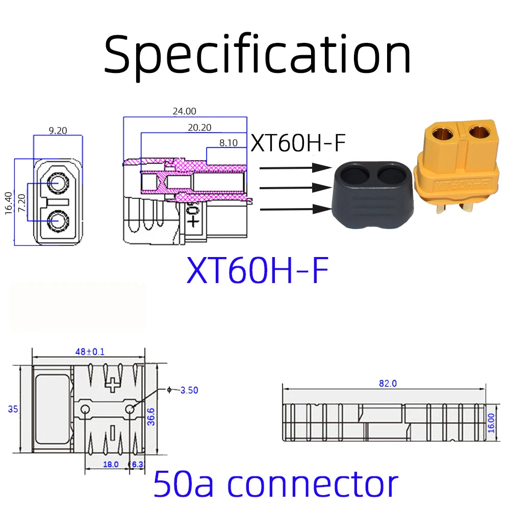 High Quality Gray FOR For Anderson to XT60 Adapter Cable for Portable Power Station 50AMP 600V 12AWG 30cm XT60 Connector