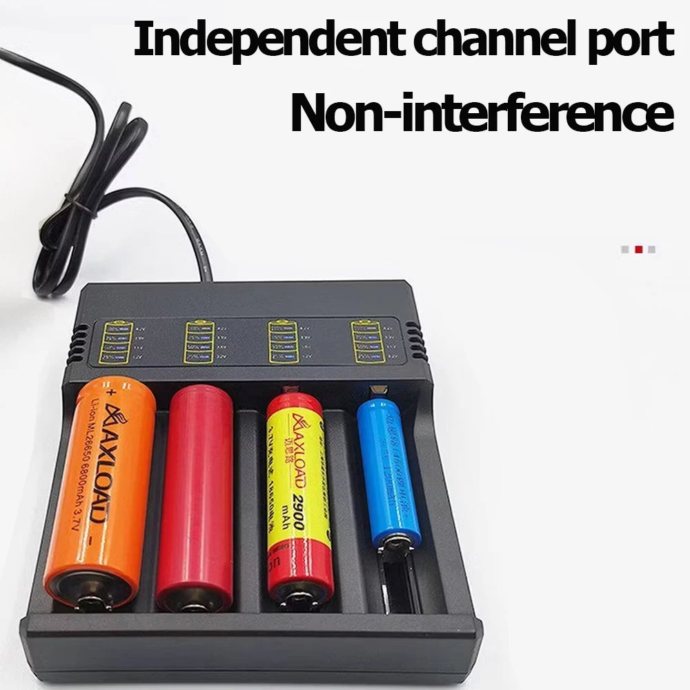 PHOMAX USB Charger 4 Slots Universal Smart Battery Charger Compatible with Multiple Sizes Including 18650 26650 18500 Batteries