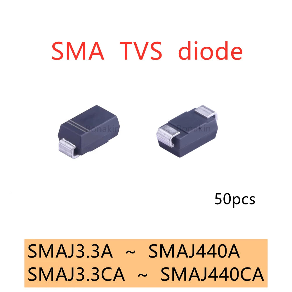 50pcs SMD SMA TVS Diode SMAJ 3.3CA 5.0CA 6.0CA 6.5CA 12CA 13CA 14CA 15CA 16CA 18CA 20CA 24CA  26CA 28CA 30CA 33CA 36CA 58CA 70CA