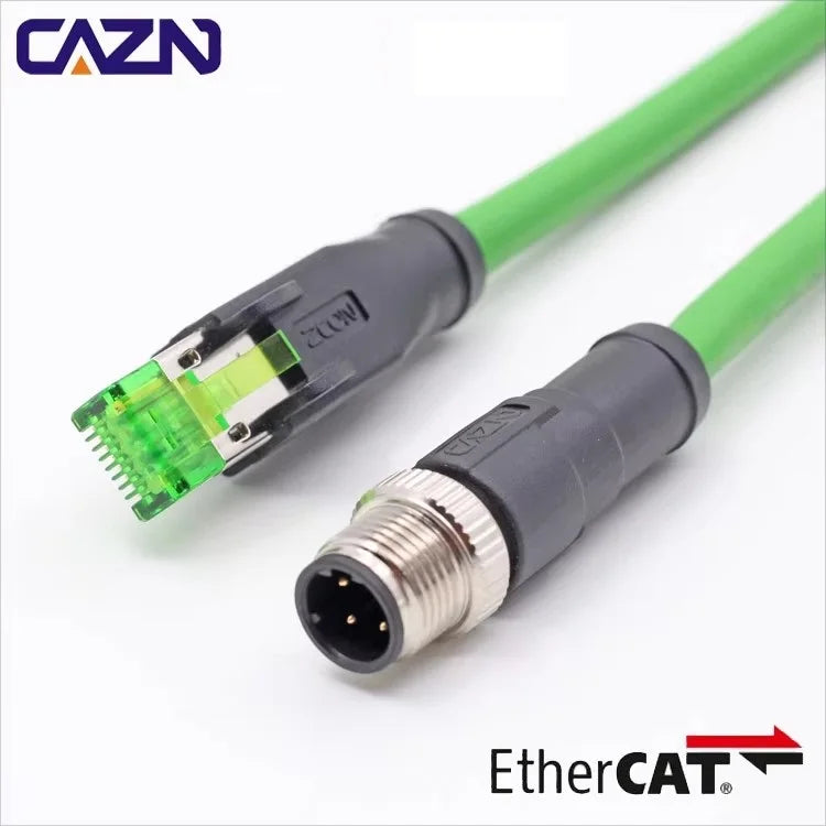 M12 Connector 4 Pin D Code Male to RJ45 Waterproof Ethernet Connector Industrial Ethernet Ethercat