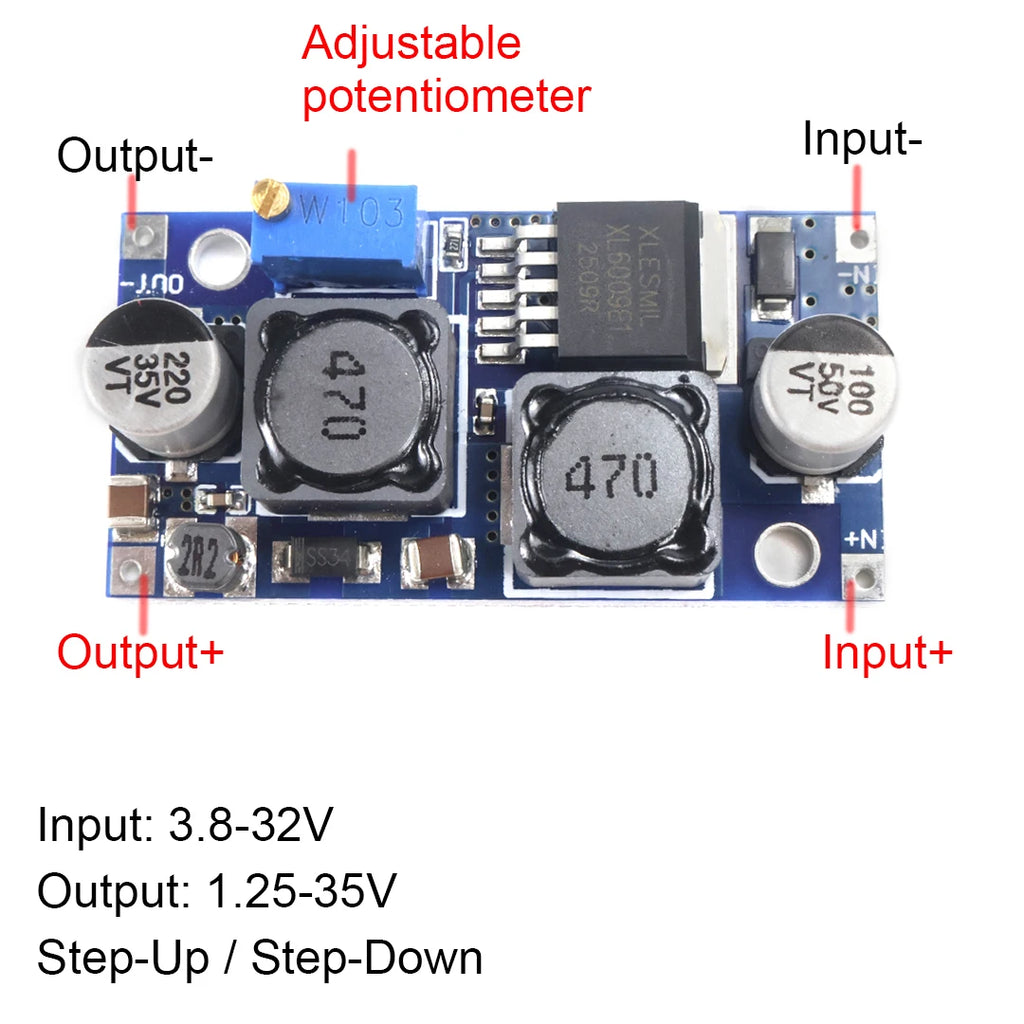 XL6009 Boost Buck Converter Module 3A 1.25-35V Adjustable Step Up Down for Arduino Raspberry Pi Solar Power Supply DIY Lab BMS