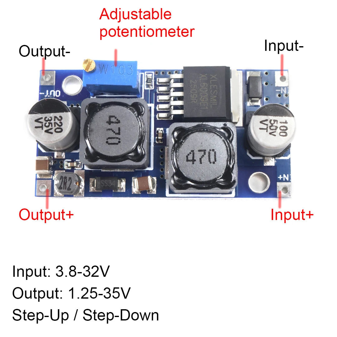 XL6009 Boost Buck Converter Module 3A 1.25-35V Adjustable Step Up Down for Arduino Raspberry Pi Solar Power Supply DIY Lab BMS