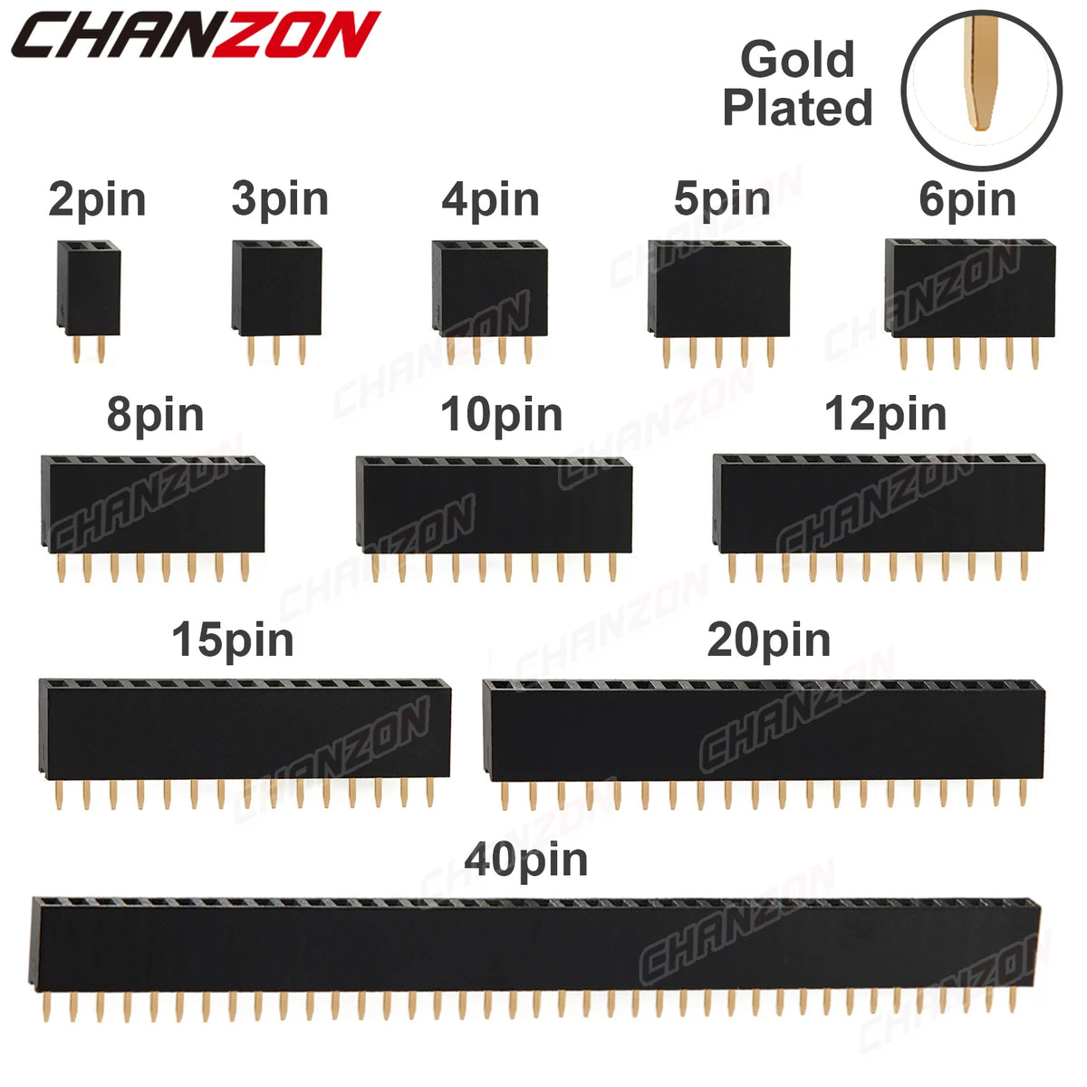 2 3 4 5 6 8 10 12 15 20 40 Female Pin Header Socket Gold Plated Solderless Single Row 2.54mm 2.54 mm 4pin 20pin 40pin Connector