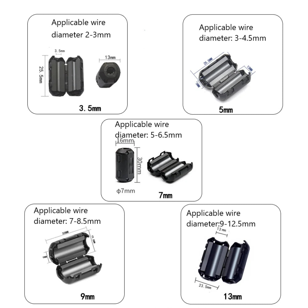 10Pc TDK 3.5/5/7/9/11/13mm Ferrite Core Noise Suppressor Filter Ring Cable Clamp RFI EMI For Audio/Video Cables Power Cord Set
