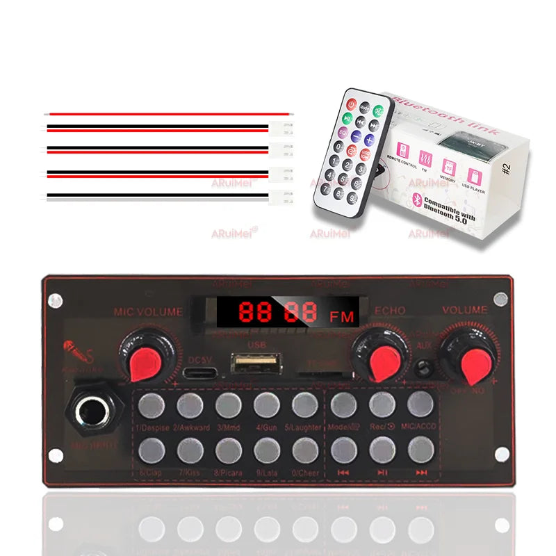 10W Bluetooth 5.0 Amplifier Board, MP3 Decoder Module with USB/AUX/FM Radio/Recording for DIY Speaker