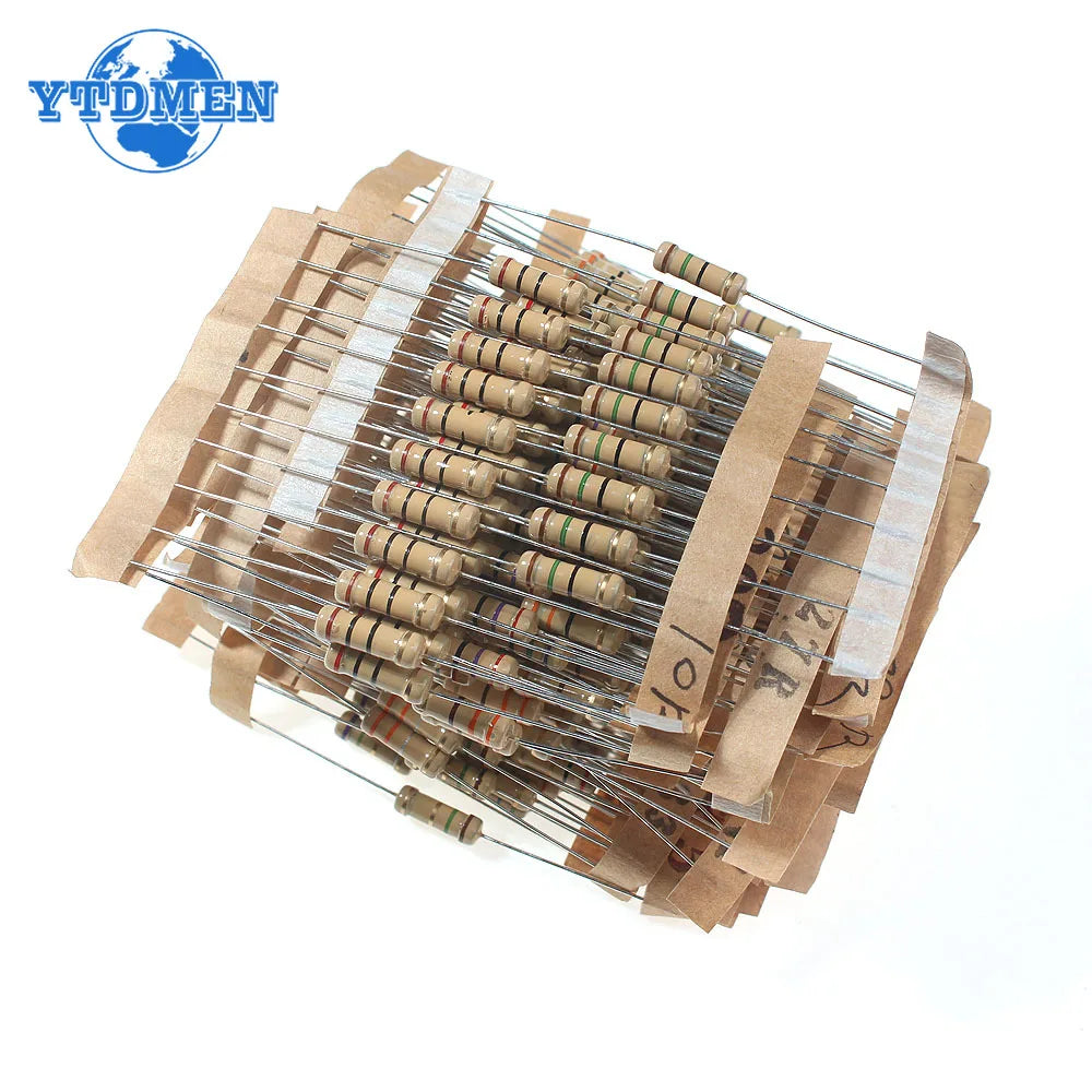 300PCS 1W Carbon Film Resistor Rang Assortment Kit Set Resistors Kit Ohm Color Ring Resistance 0.1~750R 1K~820K