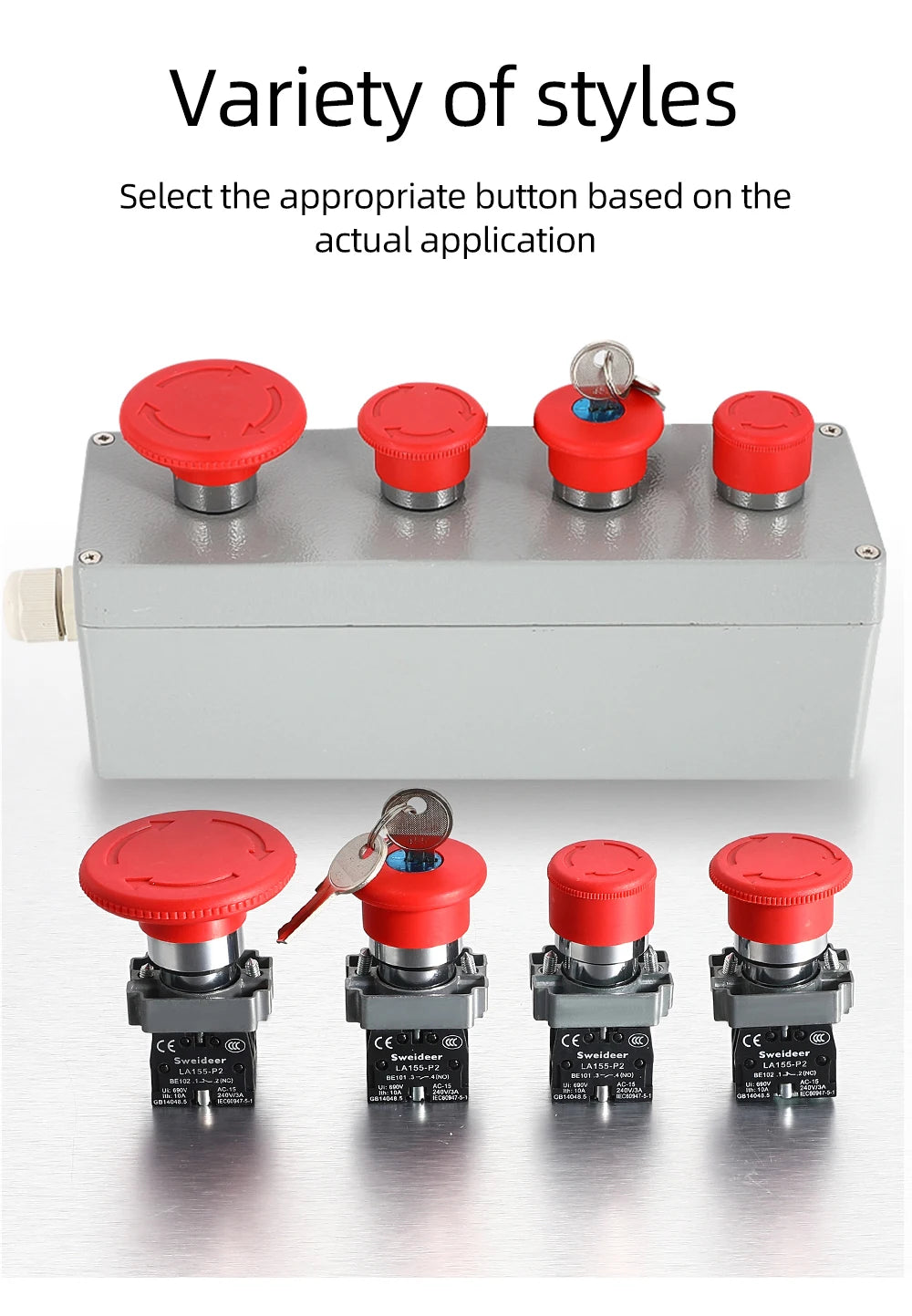 22mm Mushroom Emergency Stop Button Switch XB2-BS542 BS442 BS642 BS142 10A Key Emergency Stop Power Button Switch Starter Switch