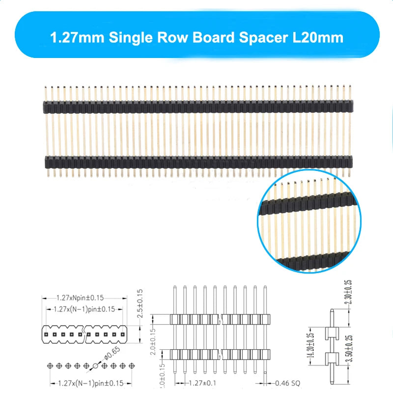 50pcs 1.27mm 1x50P Extra Long Pin L11-15-20-27mm Straight Single Row Double Plastic PCB Board Spacer Male Header Connector