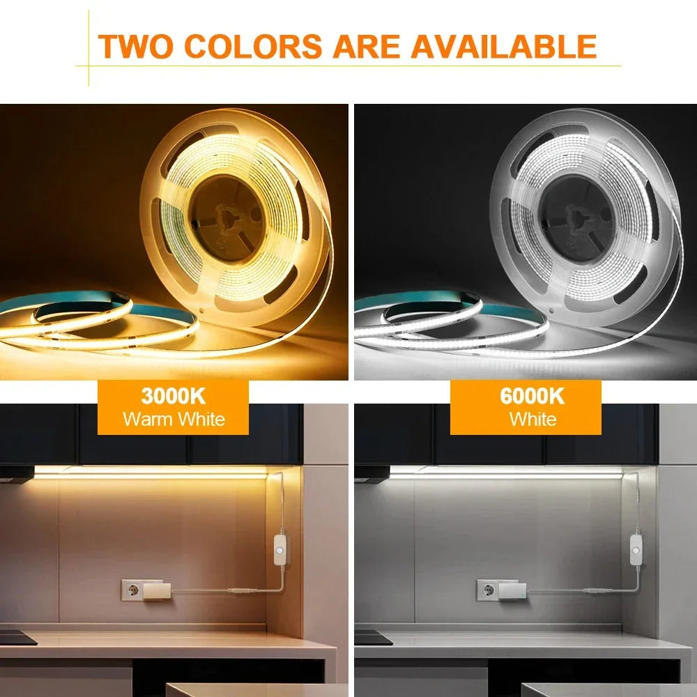 LED COB Light Strip Touch Dimmer Flexible Diode Tape 5V USB Linear Indoor Lighting Lamp Room DIY TV Mirror Backlight Wall Decor