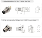 CAZN M8 Angled Male Back Mount Socket 3/4/5/6/8 Core Aviation Plug IP67/68 Waterproof Welding PCB Connector